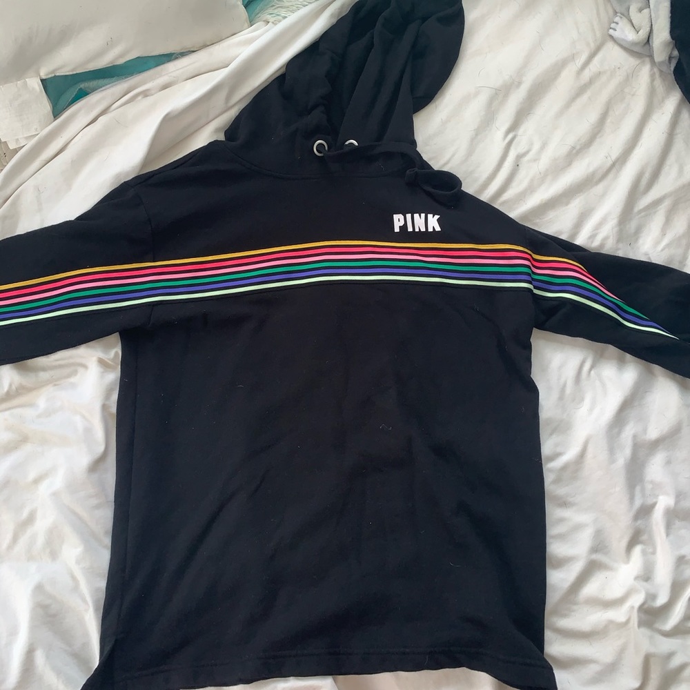 black vs pink hoodie with rainbow stripe